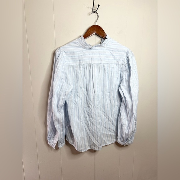 Madewell blue white stripe ruffled popover top blouse size SM new - Picture 9 of 9